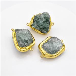Natural Green Aventurine Nugget Connector Freeform Gold Plated, approx 35-45mm