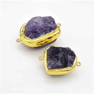 Natural Purple Amethyst Nugget Connector Freeform Gold Plated, approx 35-45mm