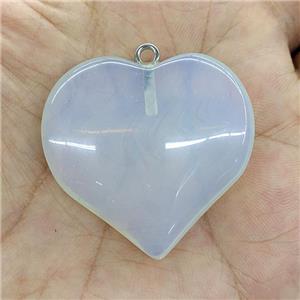 White Opalite Heart Pendant, approx 40mm