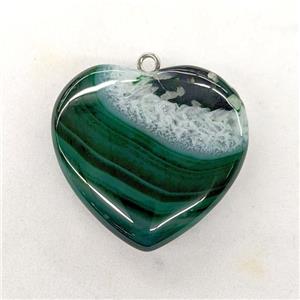 Natural Druzy Agate Heart Pendant Green Dye, approx 40mm