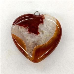 Natural Druzy Agate Heart Pendant Red Dye, approx 40mm