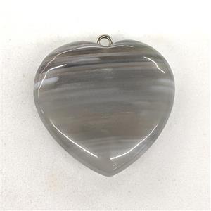 Natural Gray Agate Heart Pendant, approx 40mm