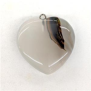 Natural Chinese Heihua Agate Heart Pendant, approx 40mm