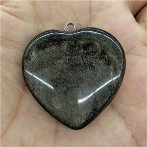 Silver Obsidian Heart Pendant, approx 40mm