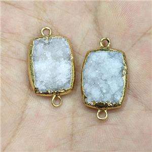 Natural White Druzy Quartz Connector Rectangle Gold Plated, approx 15-20mm