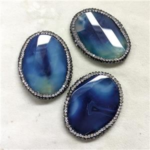 Natural Blue Agate Oval Beads Pave Rhinestone Dye Twist Faceted, approx 30-40mm