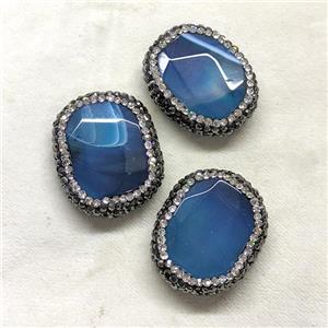 Natural Blue Agate Oval Beads Pave Rhinestone Dye, approx 20-25mm