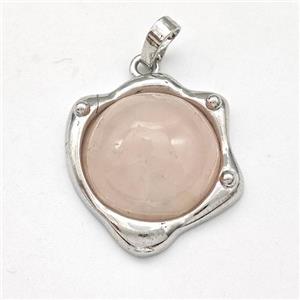 Rose Quartz Pendant Half Round Platinum Plated, approx 20-21mm