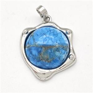 Blue Apatite Pendant Half Round Platinum Plated, approx 20-21mm