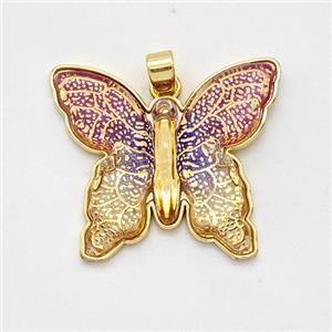 Resin Butterfly Pendant Gold Plated Multicolor, approx 25-30mm