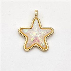 Copper Star Pendant Pave Fire Opal Gold Plated, approx 15mm