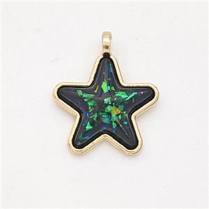 Copper Star Pendant Pave Green Fire Opal Gold Plated, approx 15mm