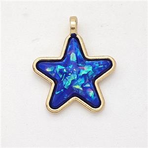 Copper Star Pendant Pave Blue Fire Opal Gold Plated, approx 15mm