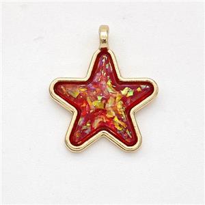 Copper Star Pendant Pave Red Fire Opal Gold Plated, approx 15mm