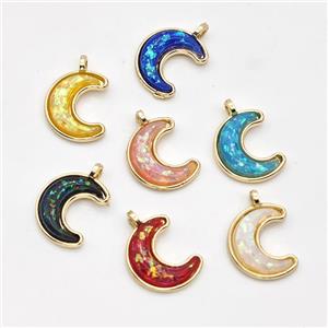 Copper Moon Pendant Pave Fire Opal Gold Plated Mixed, approx 11-14mm