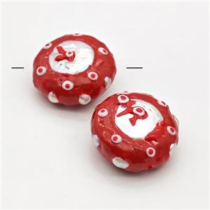 Baroque Style Pearl Coin Beads Red Enamel Evil Eye, approx 28mm