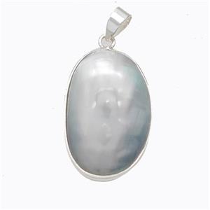 Natural Gray Mabe Shell Pendant Copper Platinum Plated, approx 20-28mm