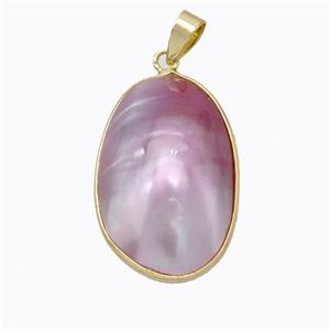 Natural Pink Mabe Shell Pendant Copper Gold Plated, approx 20-28mm