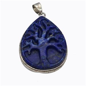 Natural Blue Lapis Lazuli Tree Pendant Carved, approx 24-32mm