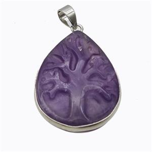 Natural Purple Amethyst Tree Pendant Carved, approx 24-32mm