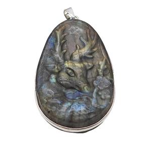 Natural Labradorite Reindeer Pendant Christmas Carved, approx 30-47mm