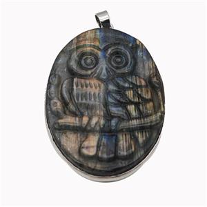 Natural Labradorite Owl Pendant Carved, approx 33-45mm