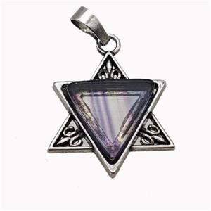 Alloy David Star Pendant Pave Fluorite Antique Silver, approx 25mm