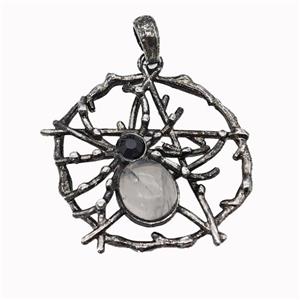 Alloy Spider Pendant Pave Clear Quartz Antique Silver, approx 35-40mm