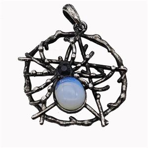 Alloy Spider Pendant Pave Opalite Antique Silver, approx 35-40mm