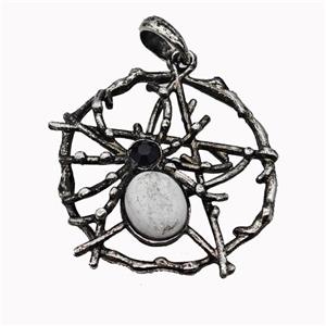 Alloy Spider Pendant Pave White Howlite Antique Silver, approx 35-40mm