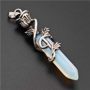 White Opalite Prism Pendant Alloy Bine Antique Silver, approx 8-40mm, 55mm