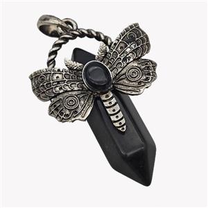 Natural Black Obsidian Prism Pendant Alloy Butterfly Antique Silver, approx 12mm, 35-50mm