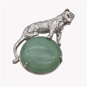 Alloy Leopard Pendant Pave Green Aventurine Platinum Plated, approx 22mm, 27-40mm