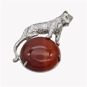 Alloy Leopard Pendant Pave Red Agate Platinum Plated, approx 22mm, 27-40mm