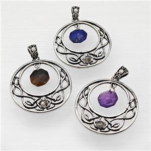 Alloy GoGo Pendant With Gemstone Antique Silver Mixed, approx 12mm, 40mm