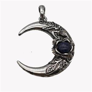 Alloy Moon Pendant Pave Blue Sandstone Antique Silver, approx 35-40mm