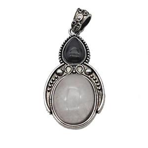 Alloy Penguin Pendant Pave Clear Quartz Antique Silver, approx 15-20mm, 23-40mm