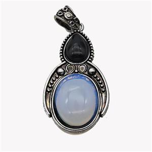 Alloy Penguin Pendant Pave Opalite Antique Silver, approx 15-20mm, 23-40mm