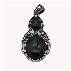 Alloy Penguin Pendant Pave Black Obsidian Antique Silver, approx 15-20mm, 23-40mm