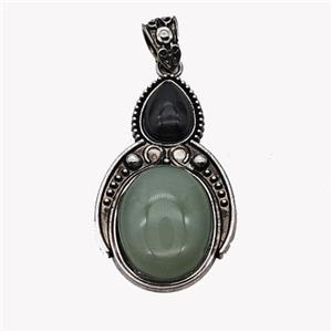 Alloy Penguin Pendant Pave Green Aventurine Antique Silver, approx 15-20mm, 23-40mm