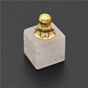 Natural Clear Quartz Perfume Bottle Pendant Cube, approx 12x12mm