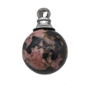 Natural Chinese Rhodonite Perfume Bottle Pendant Sphere, approx 16mm