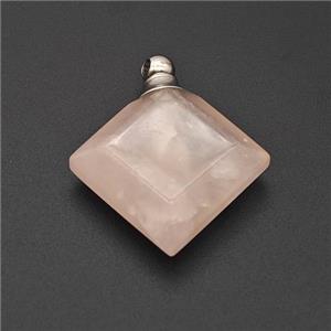 Natural Pink Rose Quartz Perfume Bottle Pendant Square, approx 27mm