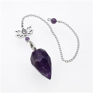 Purple Amethyst Pendulum Pendant With Chain Lotus, approx 18-30mm, 13-20mm, 16cm length