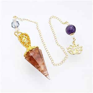 Red Agate Chips Resin Pendulum Pendant With Chain Lotus Gold Plated, approx 18-55mm, 14-18mm, 12mm, 20cm length