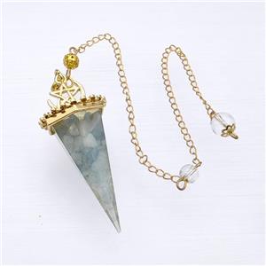 Blue Aquamarine Chips Resin Pendulum Pendant With Chain Gold Plated, approx 24-55mm, 8mm, 20cm length