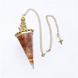 Natural Red Carnelian Agate Chips Resin Pendulum Pendant With Chain Gold Plated, approx 24-55mm, 8mm, 20cm length