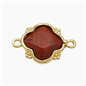 Natural Red Jasper Clover Connector Gold Plated, approx 15mm