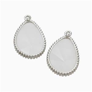 Natural White Crystal Quartz Teardrop Pendant Platinum Plated, approx 14.5-20mm