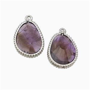 Natural Purple Amethyst Teardrop Pendant Platinum Plated, approx 14.5-20mm